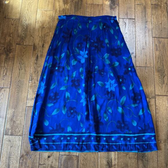 Vintage Ali Miles Womens BlueFloral Blouse Top XL & Skirt Set Sz 16 Made in USA - Picture 2 of 13